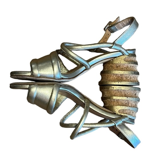 Paloma Barcelo Celia metallic platinum cork heels sandals Made in Spain - Picture 5 of 9